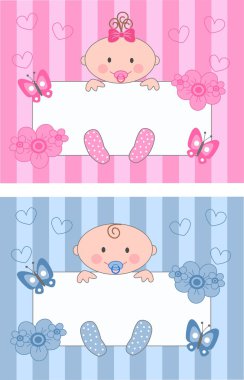 Newborn baby boy and baby girl clipart