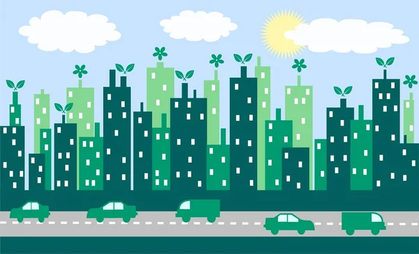 Καταπράσινη πόλη στον ορίζοντα — Διανυσματικό Αρχείο