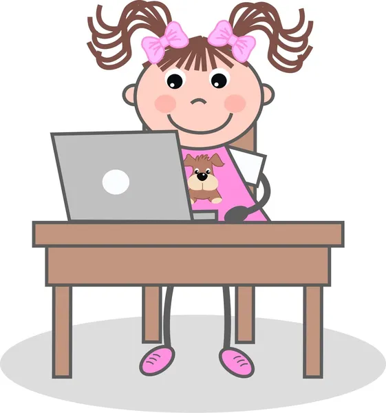 Ένα κορίτσι με ένα φορητό υπολογιστή — Διανυσματικό Αρχείο