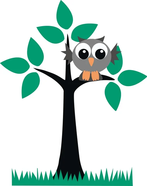 Szara sowa siedzi na drzewie — Wektor stockowy