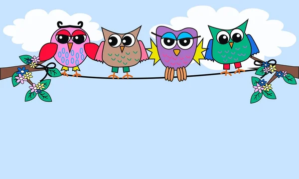 Four funny owls — Stock Vector