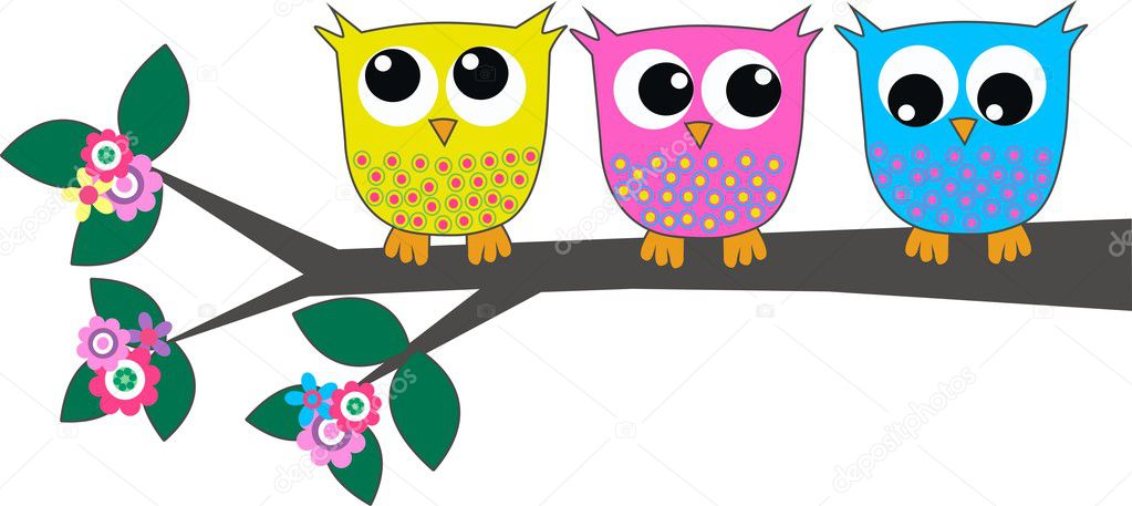 Three cute colorful owls