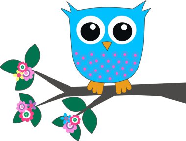 A blue owl sitting on a branch clipart