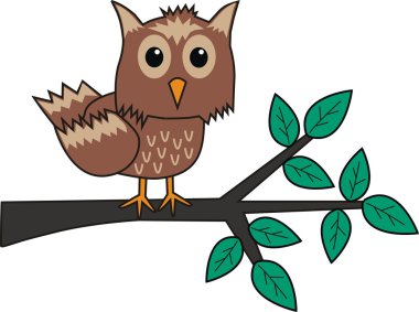 Brown owl branch tree clipart