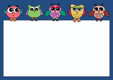 Colorful owls placard clipart