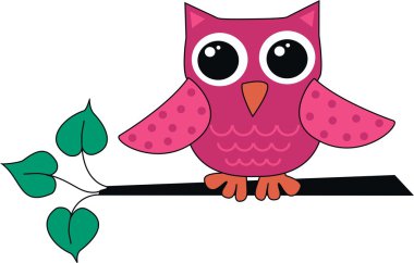 Pink owl branch clipart