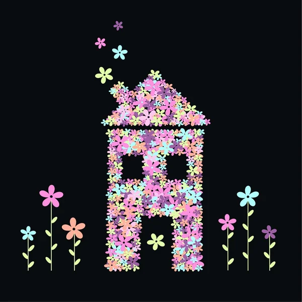 Flower house garden picture — Stock Vector