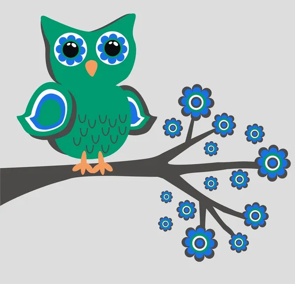 Color green owl flowesr — Stock Vector