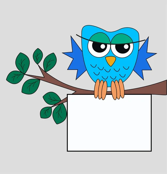 Hibou bleu avec une pancarte — Image vectorielle