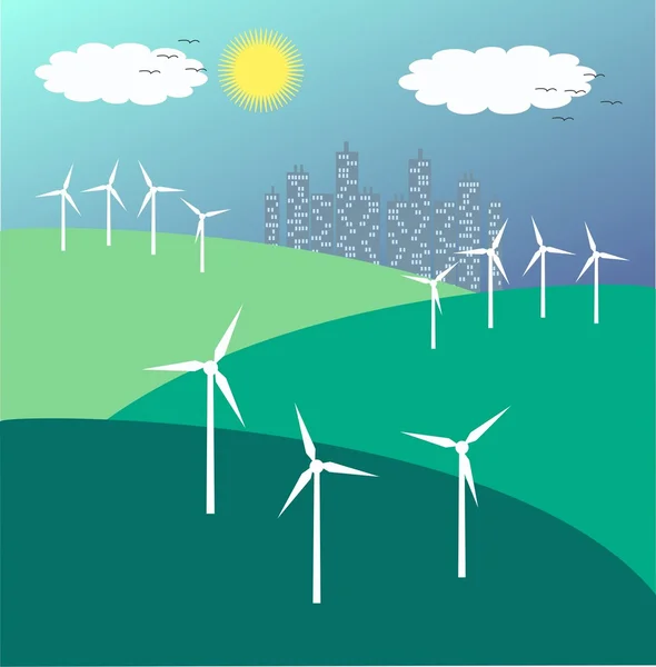 stock vector Wind turbines