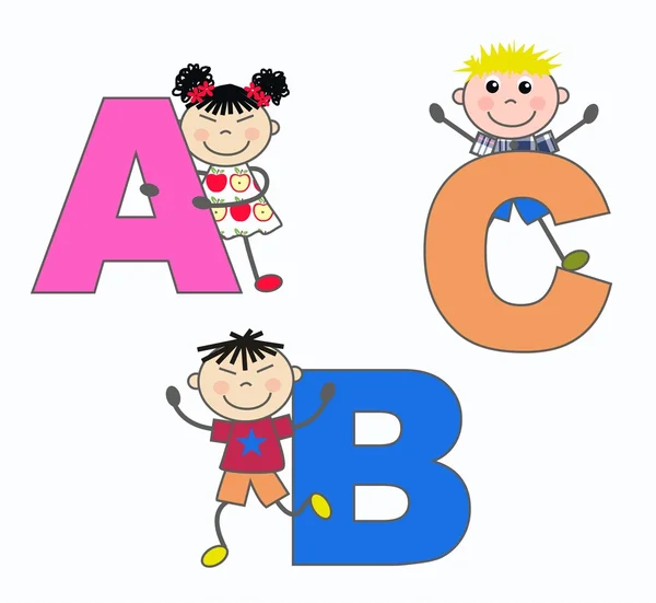 Buchstaben lernen ethnische Kinder — Stockvektor