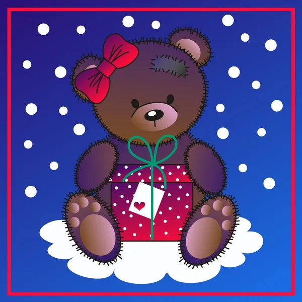 Ένα μικρό χαριτωμένο αρκουδάκι με ένα κιβώτιο δώρων — Διανυσματικό Αρχείο