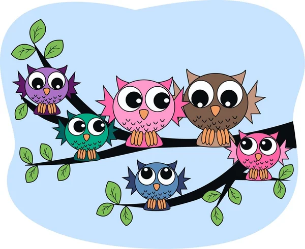 A colorful owl family — Stock Vector