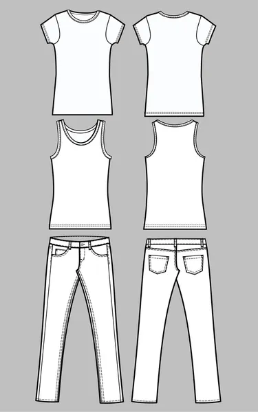 Croquis vêtement jeans tee linge — Image vectorielle