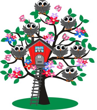 Owls in a tree clipart
