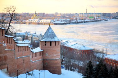 November view of Strelka from Nizhny Novgorod Kremlin Russia clipart