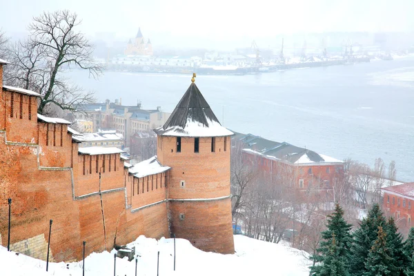 Novembre view neige Nijni Novgorod Kremlin Russie — Photo