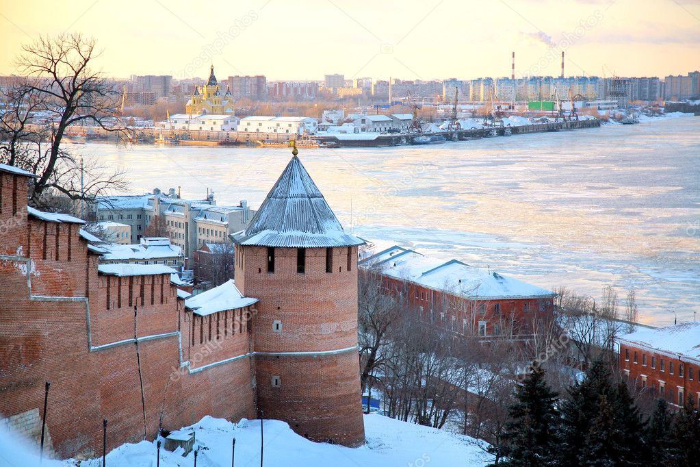 November view of Strelka from Nizhny Novgorod Kremlin Russia