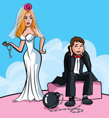 Cartoon Ball and chain. Just married clipart