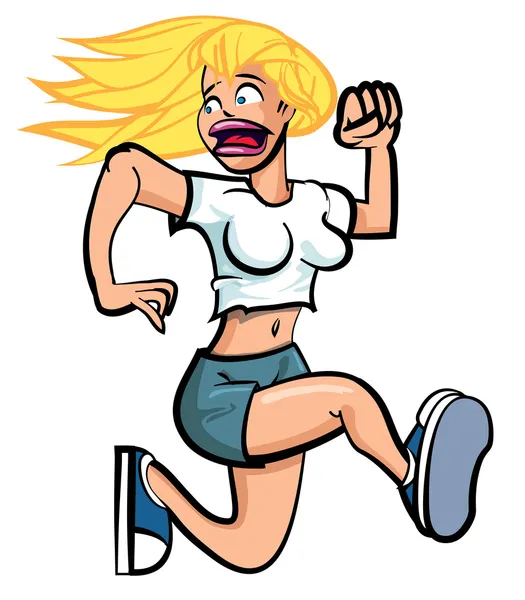 Dibujos animados de una joven corriendo con miedo — Vector de stock
