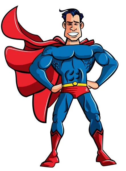 Carton superhero in classic pose — Stock Vector