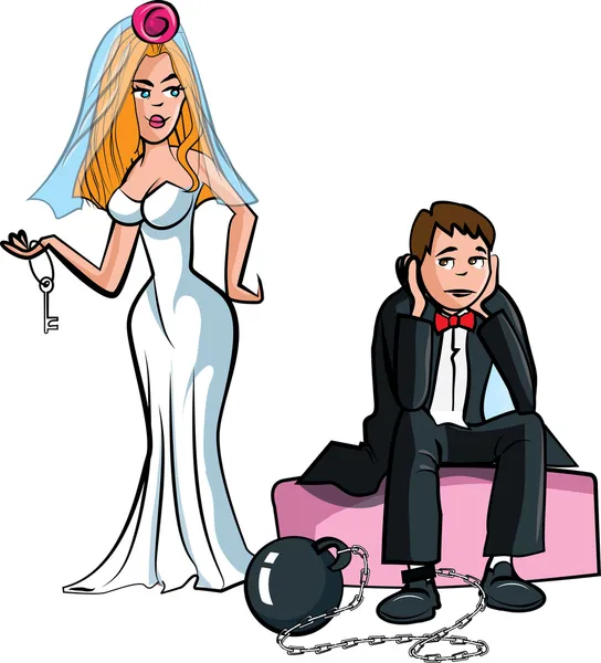 Karikatür top ve zincir. Yeni evli — Stok Vektör