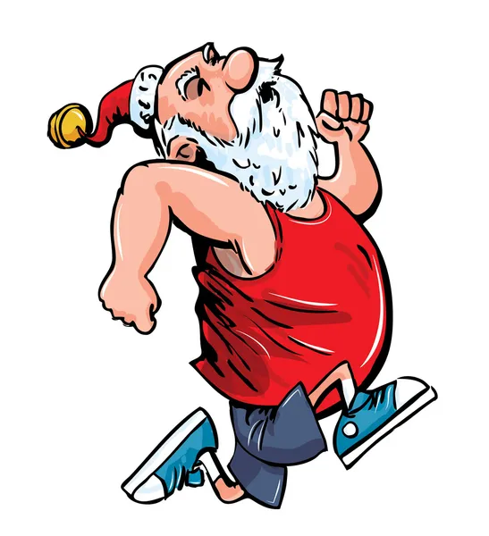 Cartoon-Weihnachtsmann läuft für die Übung. — Stockvektor