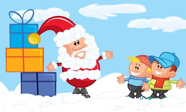 Cartoon Santa with a white beard in the snow — Stock Vector