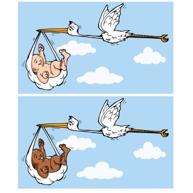 karikatür leylek bebek ile uçan