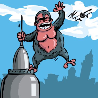 Cartoon King Kong hanging on a skyscraper clipart