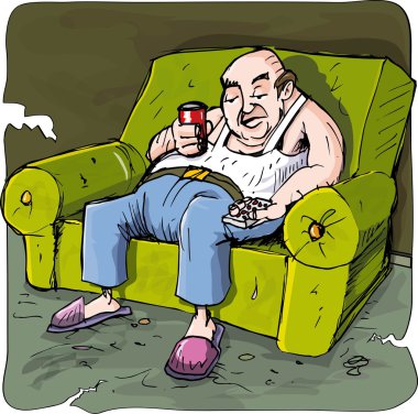 çizgi film tv uzaktan kumandalı bir kanepede içme tembel adam