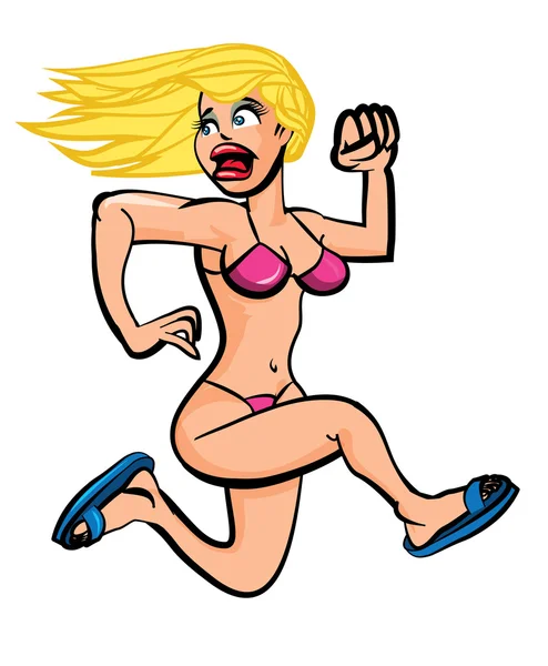 Bikini chica corriendo en terror — Vector de stock