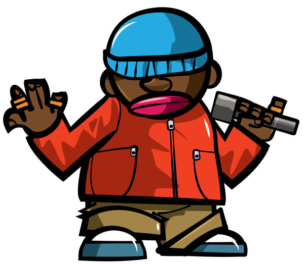 Cartoon hip hop man with microphone.