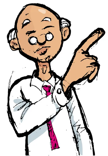 Cartoon of bald professor pointing — Stock Vector