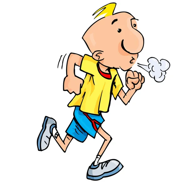 Cartoon of a jogging man puffing exertion — Stock Vector
