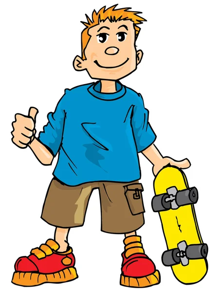 Desenhos animados de uma criança com um skate — Vetor de Stock