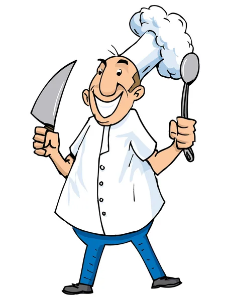Dibujos animados de un chef con cuchillo y cucharón — Archivo Imágenes Vectoriales