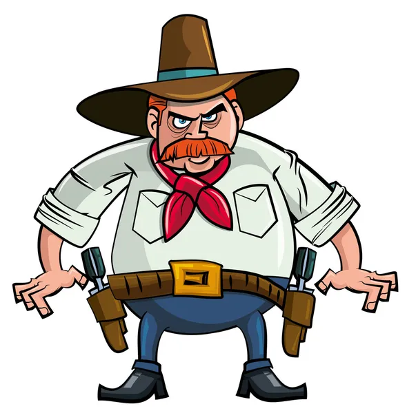 Cowboy de dibujos animados de grasa listo para dibujar — Vector de stock