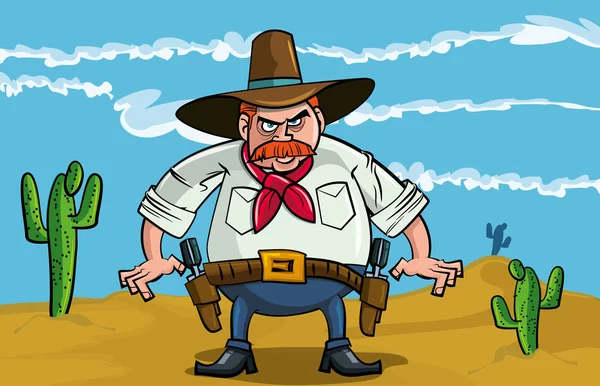 Cowboy de dibujos animados de grasa listo para dibujar — Vector de stock