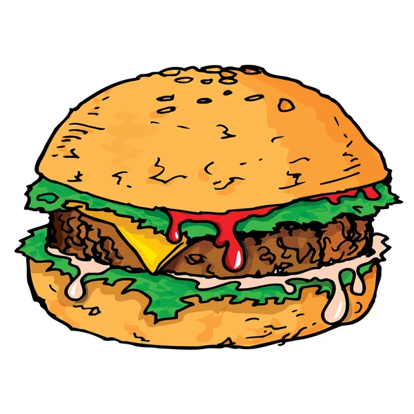 Ilustrasi dari hamburger besar yang juicy - Stok Vektor