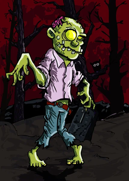 Zombie de bande dessinée dans un cimetière — Image vectorielle