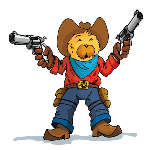 Ayı kovboy silahlı çizilmiş karikatür — Stok Vektör