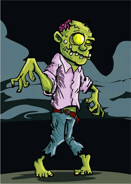 Cartoon zombie with cloudy night sky — Stock Vector