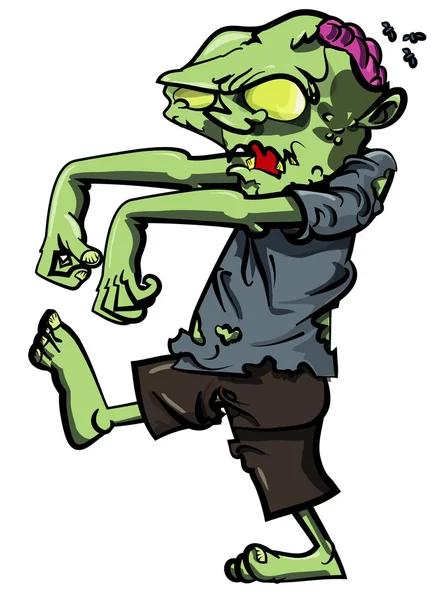 Zombie acecho de dibujos animados con el cerebro expuesto — Vector de stock