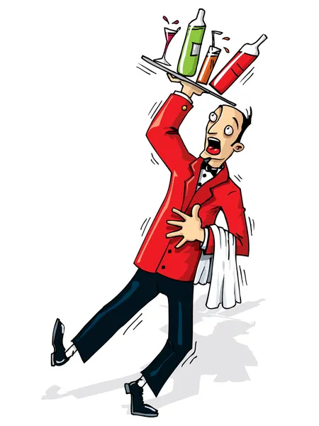 Γελοιογραφία σερβιτόρος για να ανατρέψει τα ποτά — Διανυσματικό Αρχείο