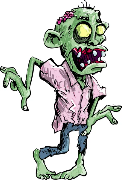 Zombie de dibujos animados aislado en blanco — Vector de stock