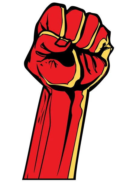 Stylised red fist held in the air — Stock Vector
