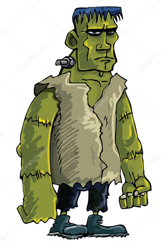 Cartoon green Frankenstein monster
