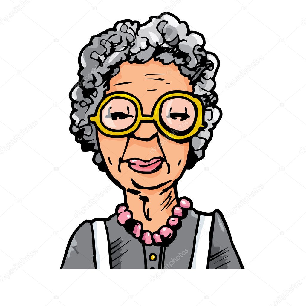 Cartoon of an old lady with glasses