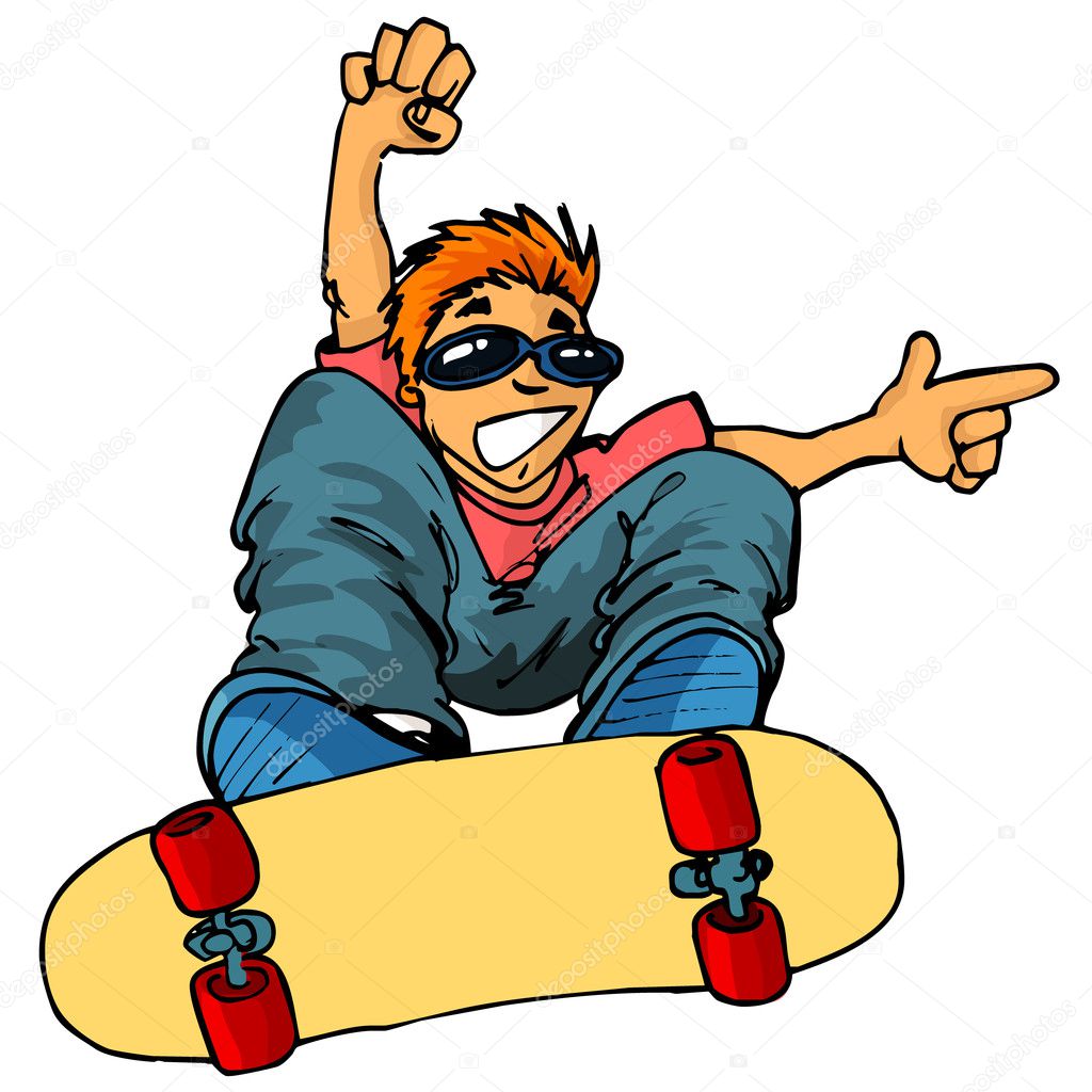 Cartoon of kid on a skateboard